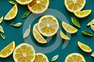 Type 2 diabetes concept with healthy food treatment and body enabling with lemons, oranges on blue background