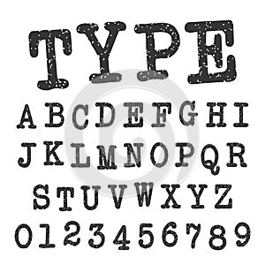 Type alphabet font template. Set of letters and numbers vintage design