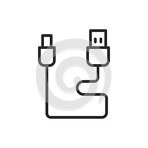 Type-C cord, in line design. Type-C, cord, cable, connector, USB, reversible, fast on white background vector. Type-C photo