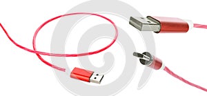 Type C and USB cables on white background