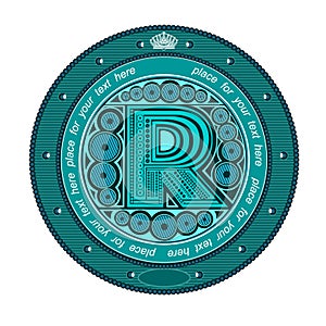 Type capital letter r circle banner label