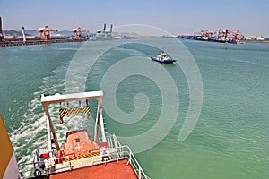 Type of cargo terminal and cranes, berths for transshipment of bulk cargo, iron ore and coal. Port Zhuhai, China