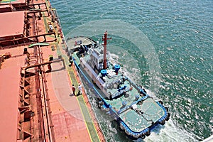 Type of cargo terminal and cranes, berths for transshipment of bulk cargo, iron ore and coal. Port Zhuhai, China