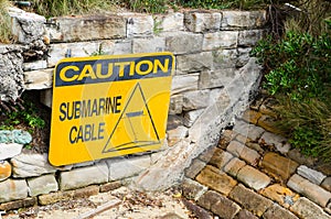 Type of hazard sign used to warn Submarine cable caution.