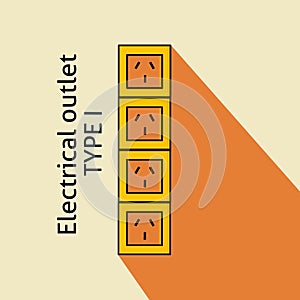 Type I power plug and socket, flat design Electrical plugs and electrical outlets