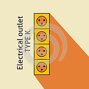 Type K power plug and socket, flat design, simple. Electrical plugs and electrical outlets