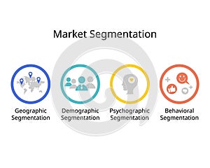 type of market segmentation for Demographic, psychographic, behavioral and geographic segmentation