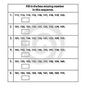 Type the missing number worksheet. missing numbers. Fill in the Math on white background. Vector graphic illustration.