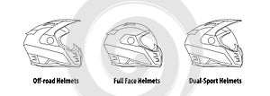 Type of Motorcycle Helmets Outline Vector.