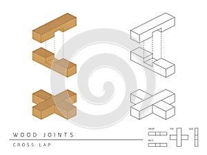 Tipo da legna giunto impostato attraverso cli stile prospettiva  tridimensionale pagina un su bianco 