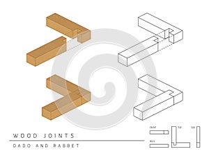 Tipo da legna giunto impostato un stile prospettiva  tridimensionale pagina un su bianco 