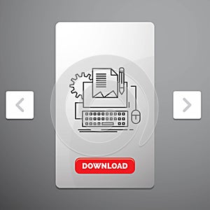 Type Writer, paper, computer, paper, keyboard Line Icon in Carousal Pagination Slider Design & Red Download Button