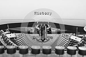 Typed words on a old vintage typewriter. Closeup