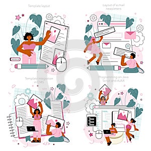 Typersetter concept set. Website constructing. Process of creating