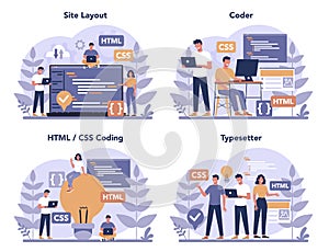 Typersetter concept set. Website constructing. Process of creating website