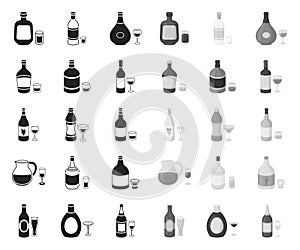 Types of alcohol black.mono icons in set collection for design. Alcohol in bottles vector symbol stock web illustration.