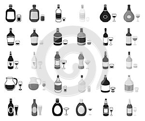 Types of alcohol black,monochrome icons in set collection for design. Alcohol in bottles vector symbol stock web