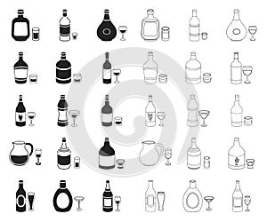 Types of alcohol black,outline icons in set collection for design. Alcohol in bottles vector symbol stock web