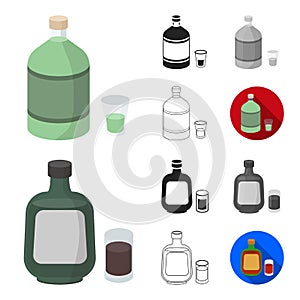 Types of alcohol cartoon,black,flat,monochrome,outline icons in set collection for design. Alcohol in bottles vector