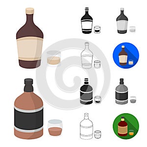 Types of alcohol cartoon,black,flat,monochrome,outline icons in set collection for design. Alcohol in bottles vector