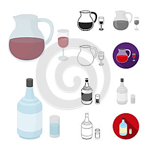 Types of alcohol cartoon,black,flat,monochrome,outline icons in set collection for design. Alcohol in bottles vector