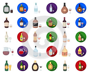 Types of alcohol cartoon,flat icons in set collection for design. Alcohol in bottles vector symbol stock web