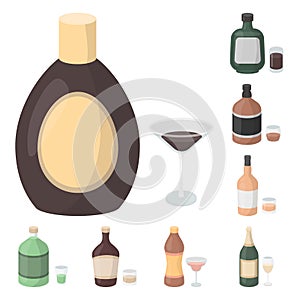 Types of alcohol cartoon icons in set collection for design. Alcohol in bottles vector symbol stock web illustration.