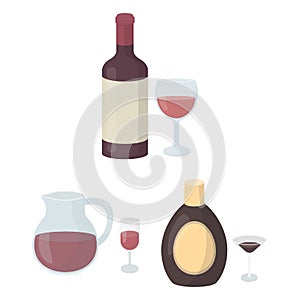 Types of alcohol cartoon icons in set collection for design. Alcohol in bottles vector symbol stock web illustration.