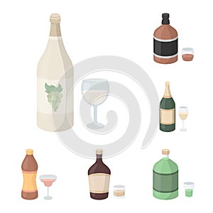 Types of alcohol cartoon icons in set collection for design. Alcohol in bottles vector symbol stock web illustration.