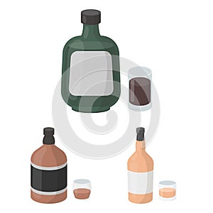 Types of alcohol cartoon icons in set collection for design. Alcohol in bottles vector symbol stock web illustration.