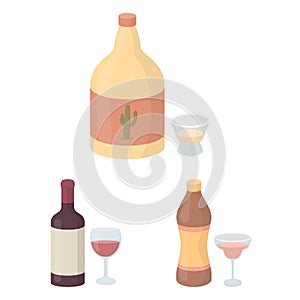 Types of alcohol cartoon icons in set collection for design. Alcohol in bottles vector symbol stock web illustration.