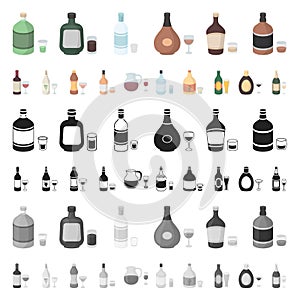 Types of alcohol cartoon icons in set collection for design. Alcohol in bottles vector symbol stock web illustration.