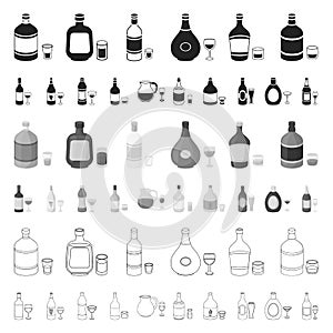 Types of alcohol cartoon icons in set collection for design. Alcohol in bottles vector symbol stock web illustration.