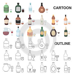 Types of alcohol cartoon icons in set collection for design. Alcohol in bottles vector symbol stock web illustration.