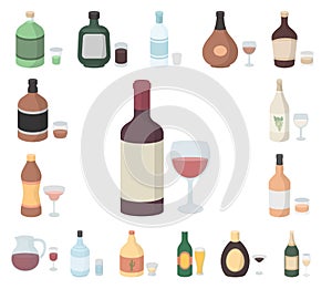 Types of alcohol cartoon icons in set collection for design. Alcohol in bottles vector symbol stock web illustration.