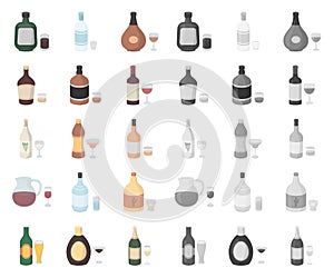 Types of alcohol cartoon,mono icons in set collection for design. Alcohol in bottles vector symbol stock web