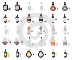 Types of alcohol cartoon,monochrom icons in set collection for design. Alcohol in bottles vector symbol stock web