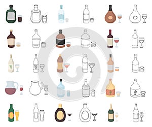 Types of alcohol cartoon,outline icons in set collection for design. Alcohol in bottles vector symbol stock web