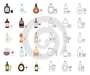 Types of alcohol cartoon,outline icons in set collection for design. Alcohol in bottles vector symbol stock web