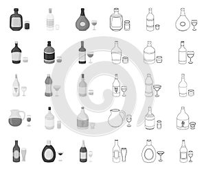 Types of alcohol mono,outline icons in set collection for design. Alcohol in bottles vector symbol stock web