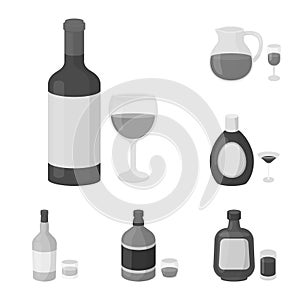 Types of alcohol monochrome icons in set collection for design. Alcohol in bottles vector symbol stock web illustration.