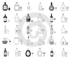Types of alcohol monochrome,outline icons in set collection for design. Alcohol in bottles vector symbol stock web