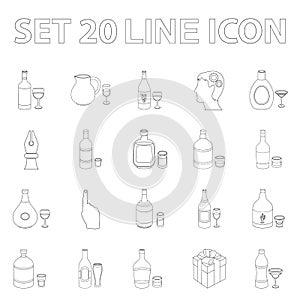 Types of alcohol outline icons in set collection for design. Alcohol in bottles vector symbol stock web illustration.