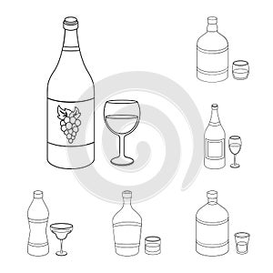 Types of alcohol outline icons in set collection for design. Alcohol in bottles vector symbol stock web illustration.