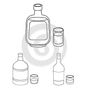 Types of alcohol outline icons in set collection for design. Alcohol in bottles vector symbol stock web illustration.