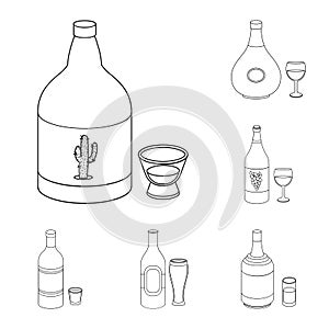 Types of alcohol outline icons in set collection for design. Alcohol in bottles vector symbol stock web illustration.