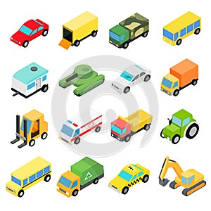 Types of automobiles isometric set