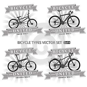 Types of bicycles in the form of silhouettes.