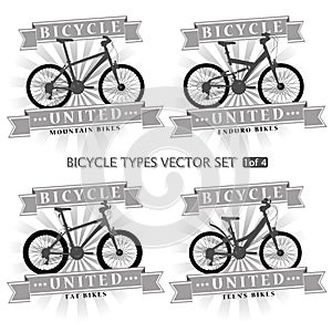 Types of bicycles in the form of silhouettes.
