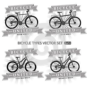 Types of bicycles in the form of silhouettes.